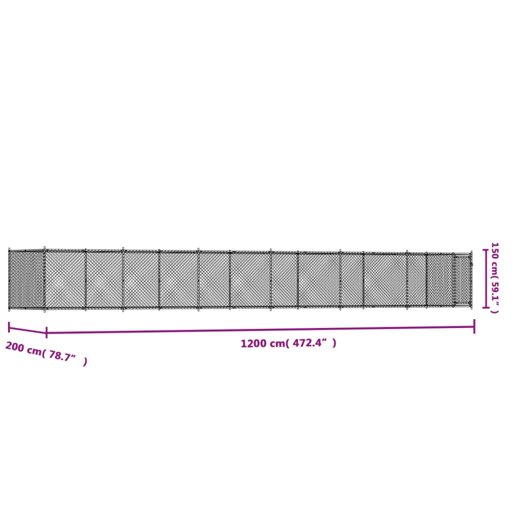 Dog Cage with Door Grey 12x2x1,5 m Galvanised Steel