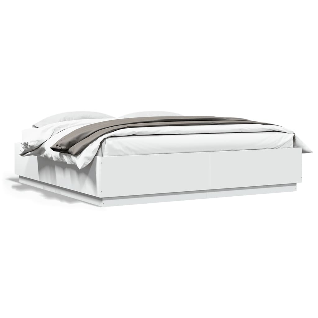 Bed Frame with LED without Mattress White 200x200 cm