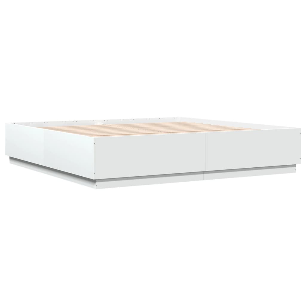Bed Frame with LED without Mattress White 200x200 cm