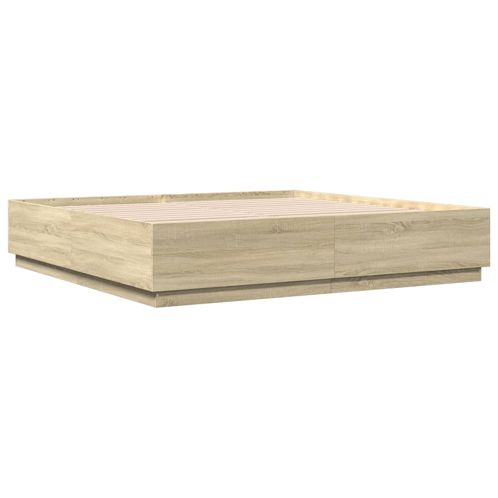 Bed Frame with LED without Mattress Sonoma Oak 200x200 cm