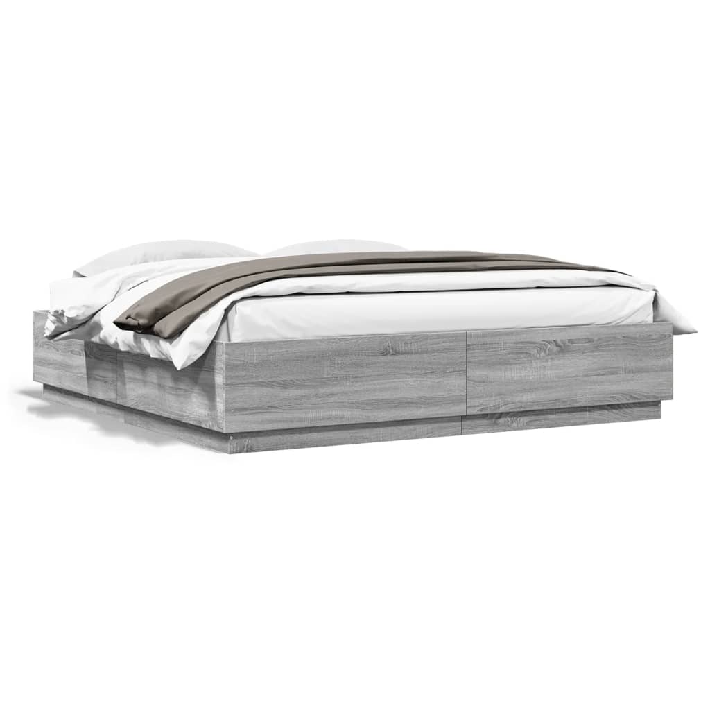 Bed Frame with LED without Mattress Grey Sonoma 200x200 cm