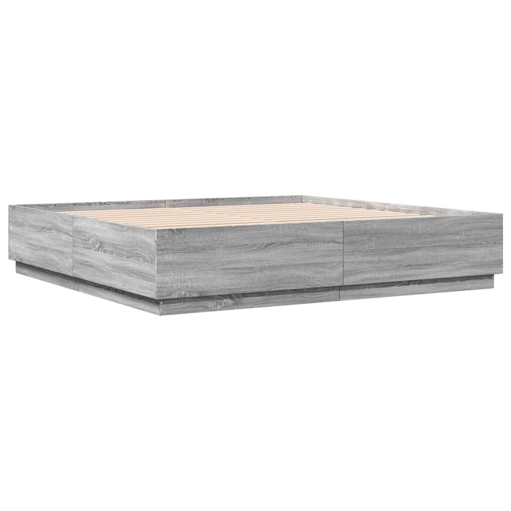 Bed Frame with LED without Mattress Grey Sonoma 180x200 cm Super King