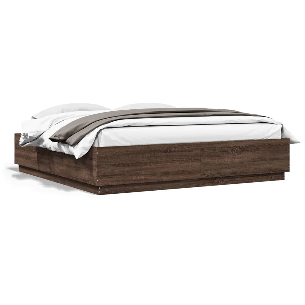 vidaXL Bed Frame with LED without Mattress Brown Oak 180x200 cm Super King