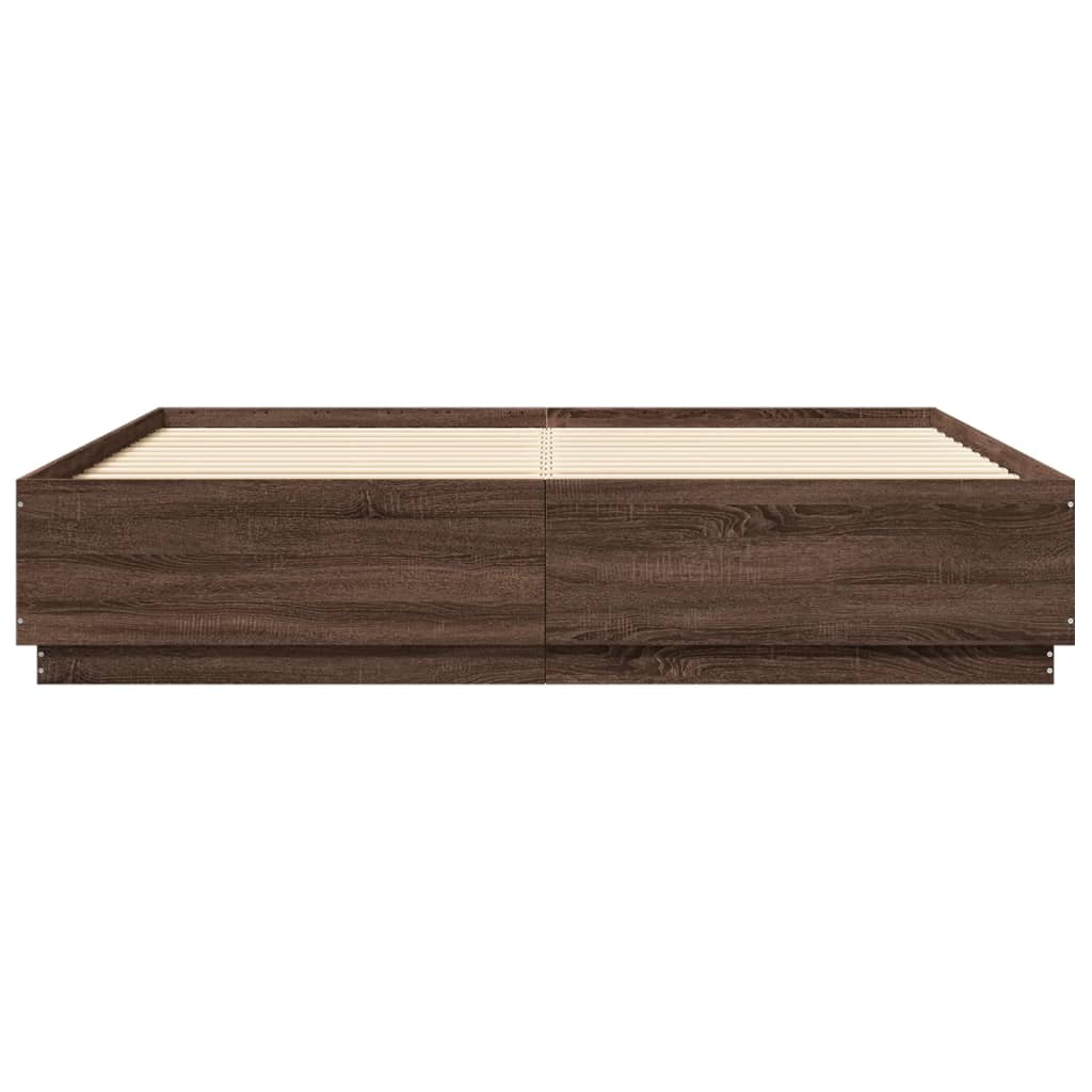 vidaXL Bed Frame with LED without Mattress Brown Oak 180x200 cm Super King