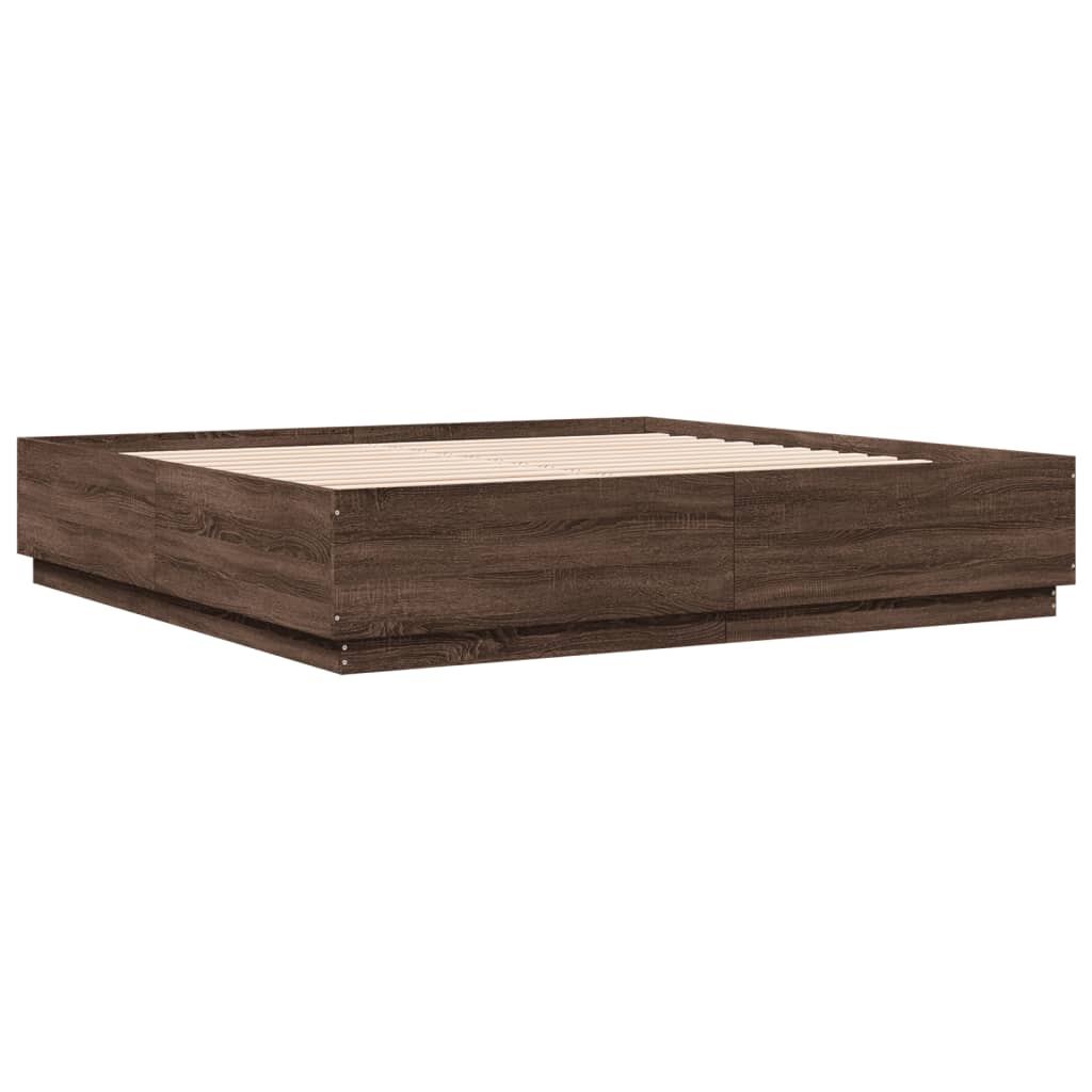 vidaXL Bed Frame with LED without Mattress Brown Oak 180x200 cm Super King