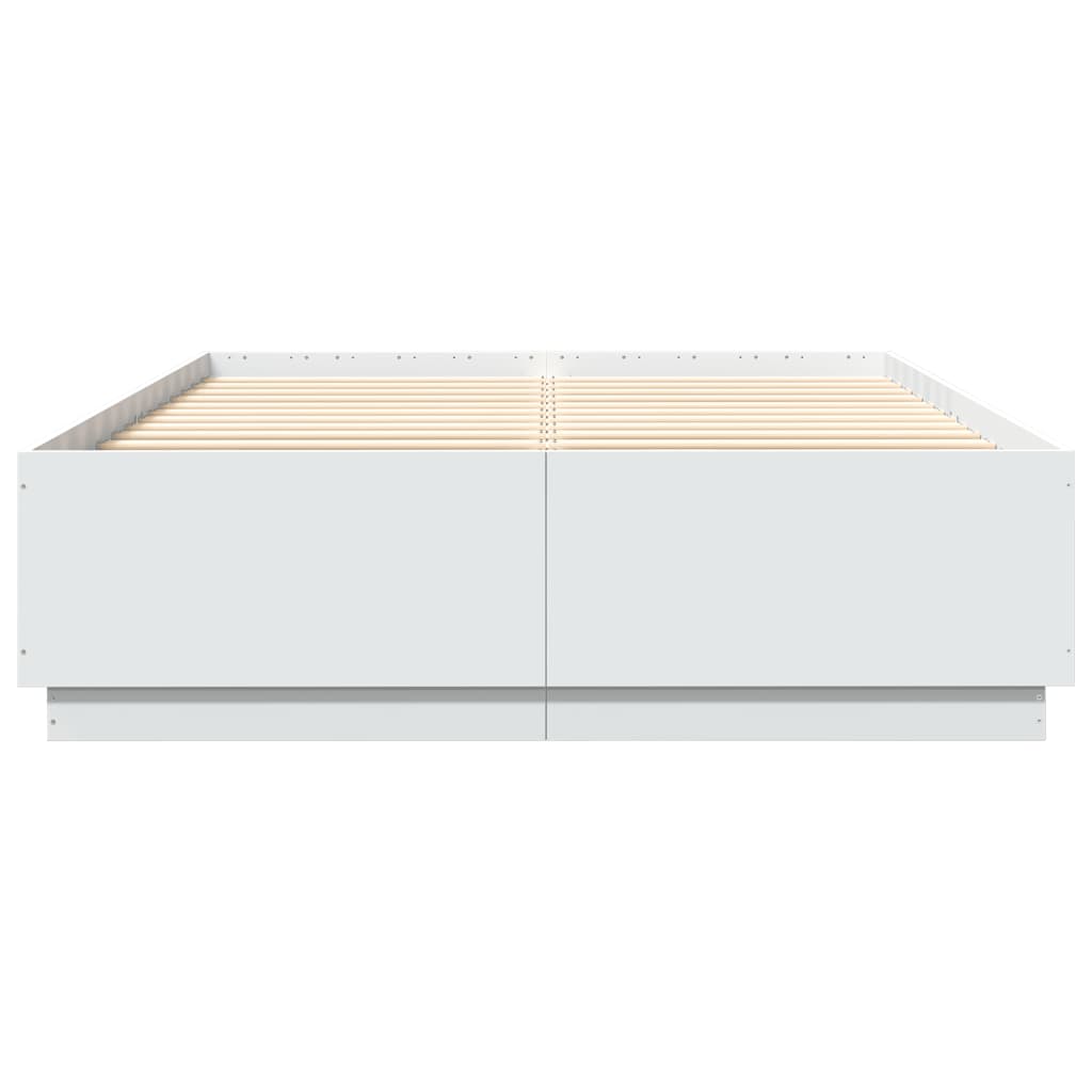 Bed Frame with LED without Mattress White 150x200 cm King Size