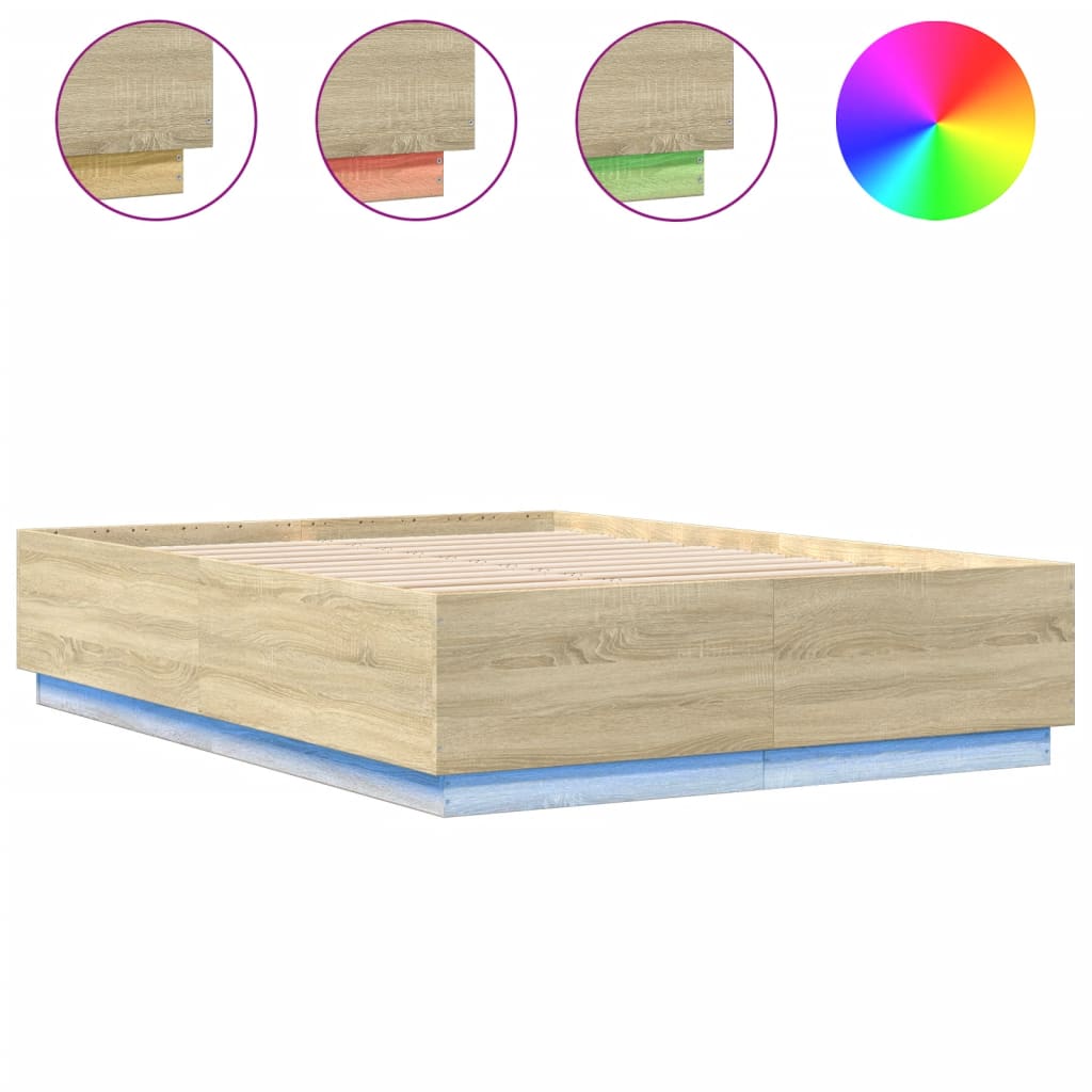 Bed Frame with LED without Mattress Sonoma Oak 150x200 cm King Size