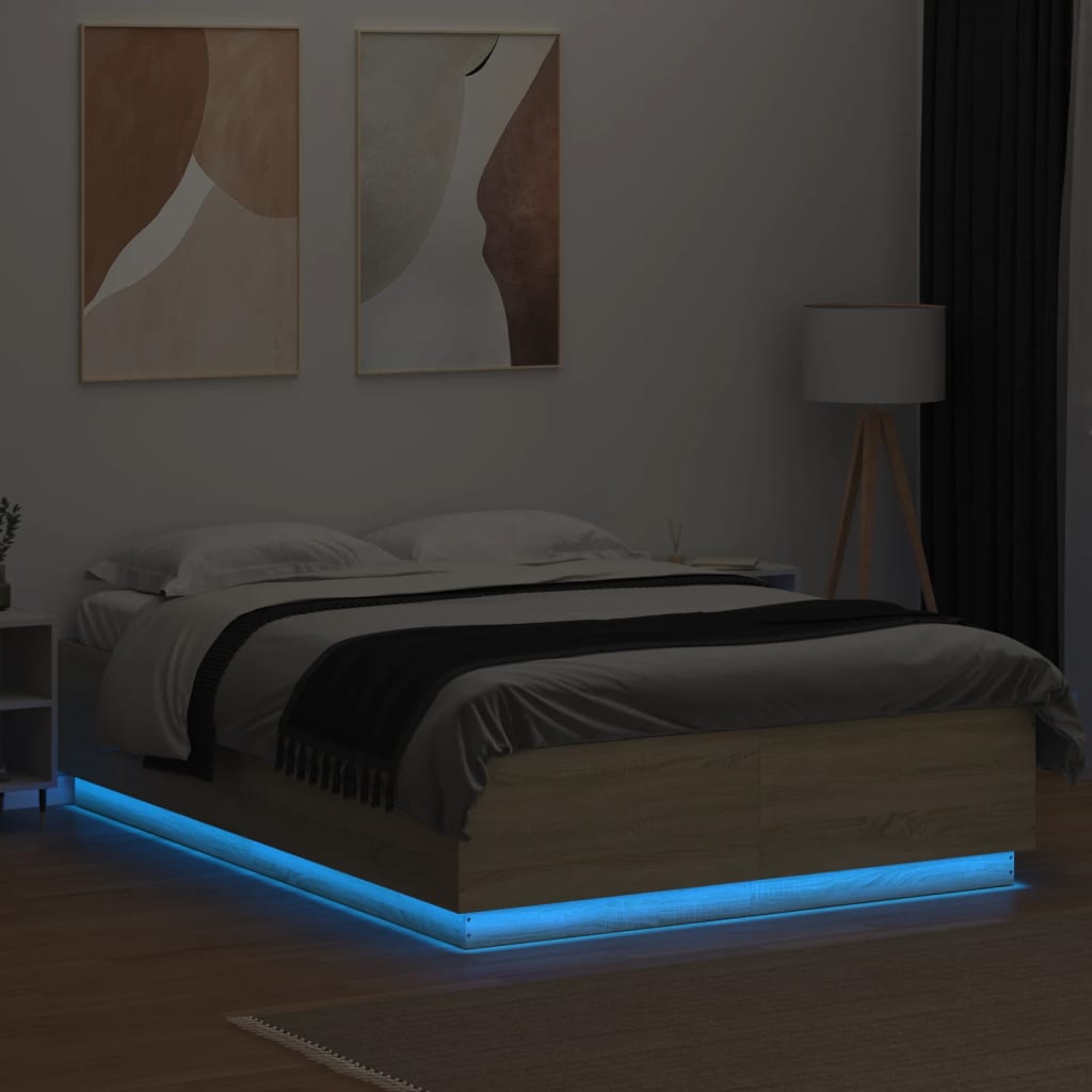 Bed Frame with LED without Mattress Sonoma Oak 150x200 cm King Size