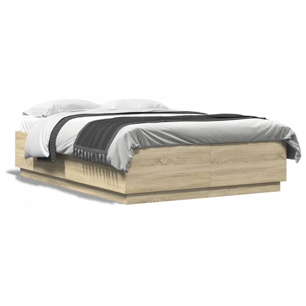 Bed Frame with LED without Mattress Sonoma Oak 150x200 cm King Size