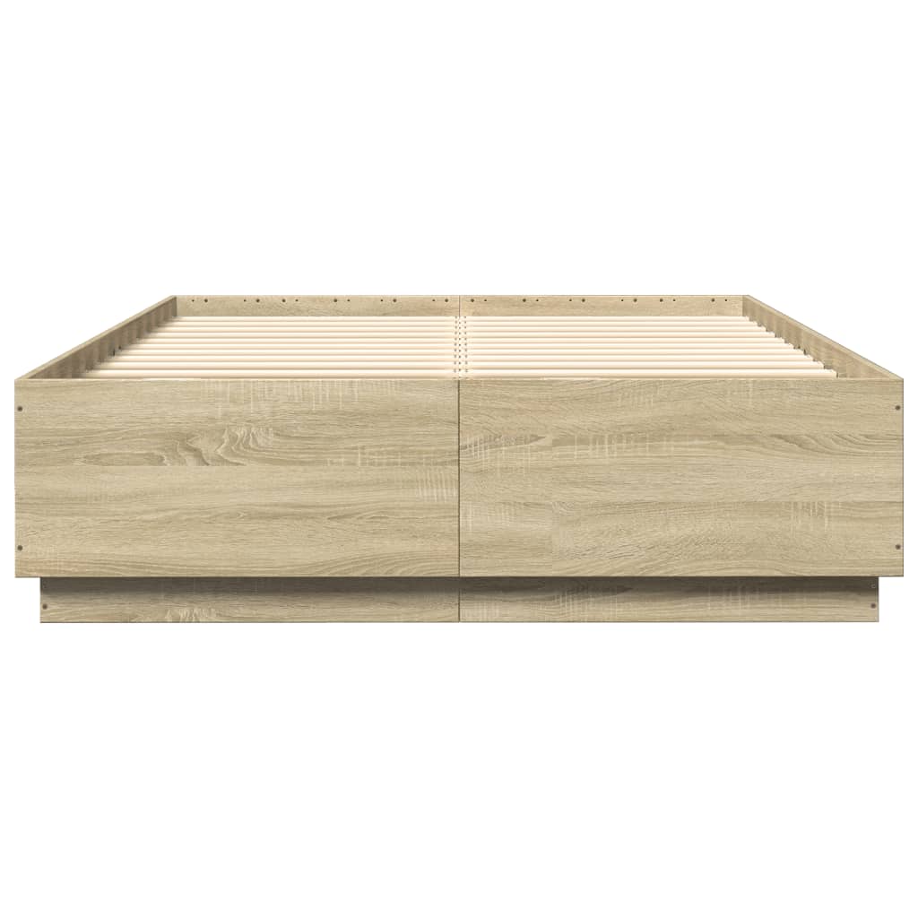 Bed Frame with LED without Mattress Sonoma Oak 150x200 cm King Size