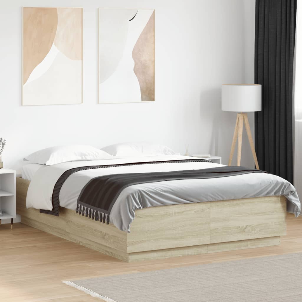 Bed Frame with LED without Mattress Sonoma Oak 150x200 cm King Size