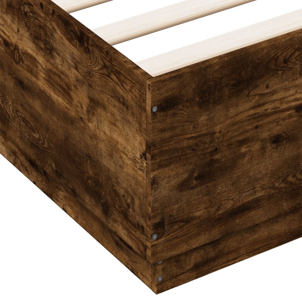 Bed Frame with LED without Mattress Smoked Oak 140x200 cm