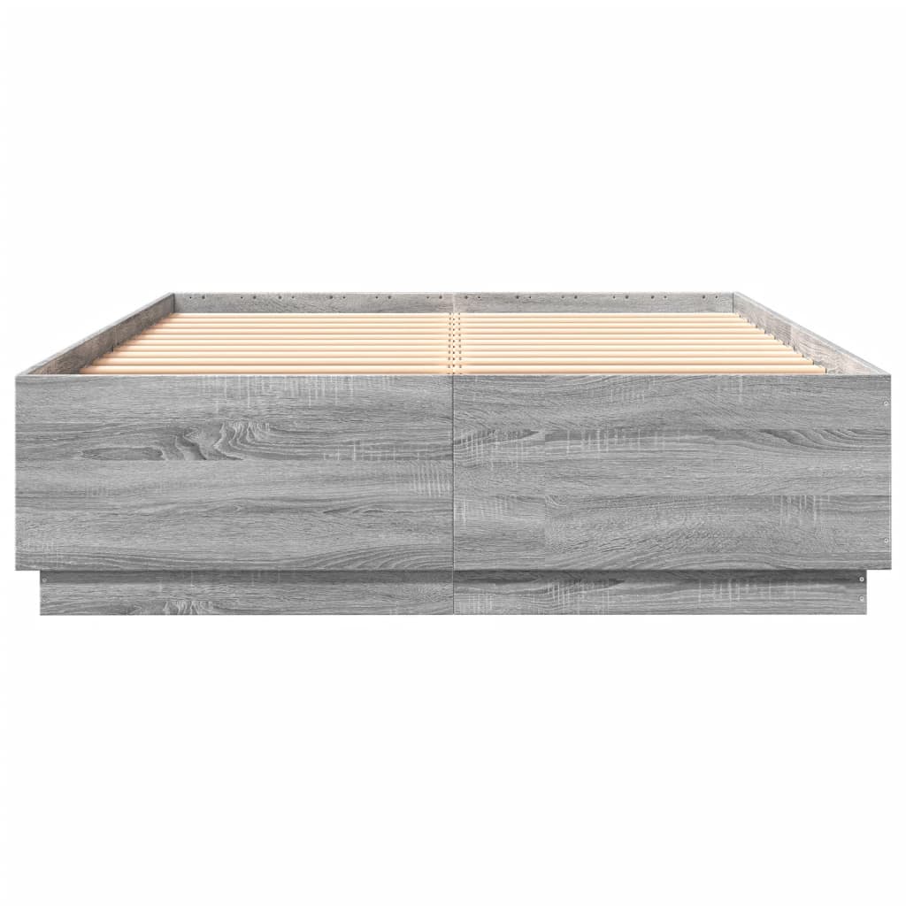 Bed Frame with LED without Mattress Grey Sonoma 140x200 cm