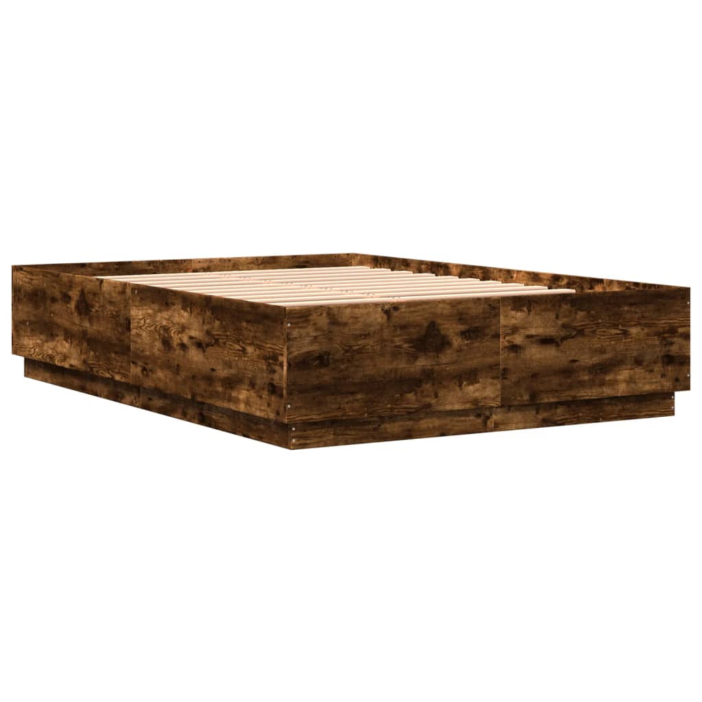 Bed Frame with LED without Mattress Smoked Oak 120x200 cm