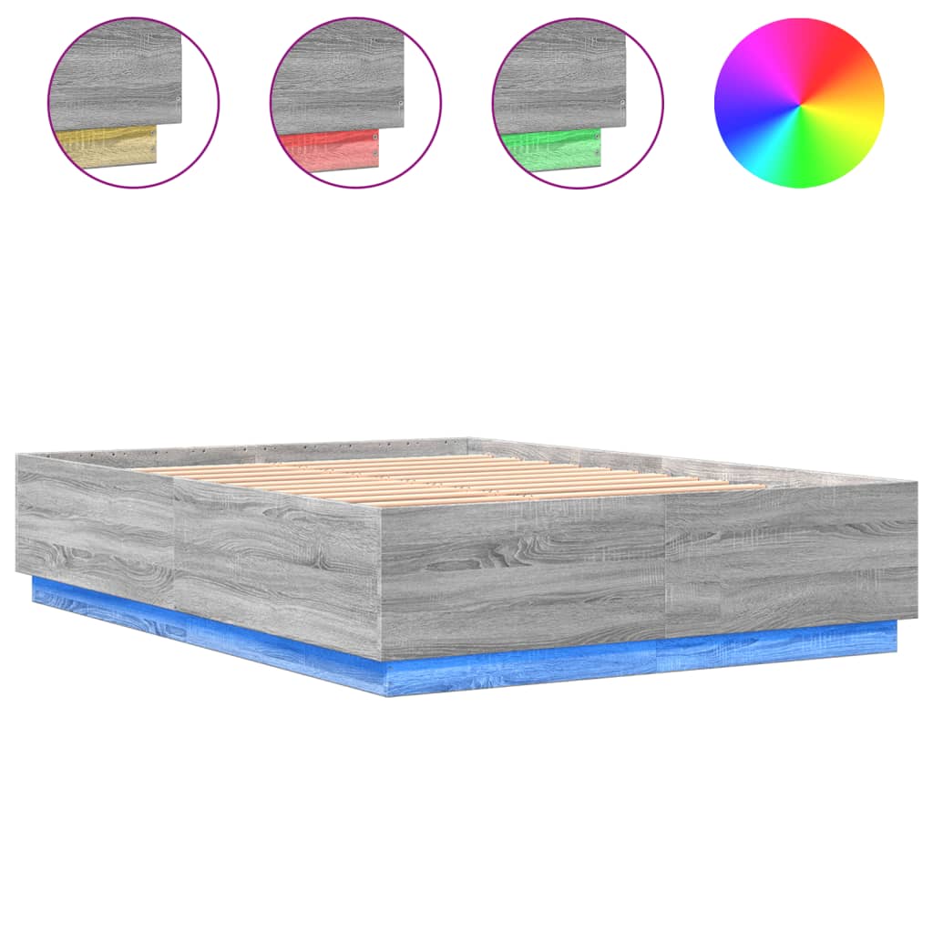 Bed Frame with LED without Mattress Grey Sonoma 120x200 cm