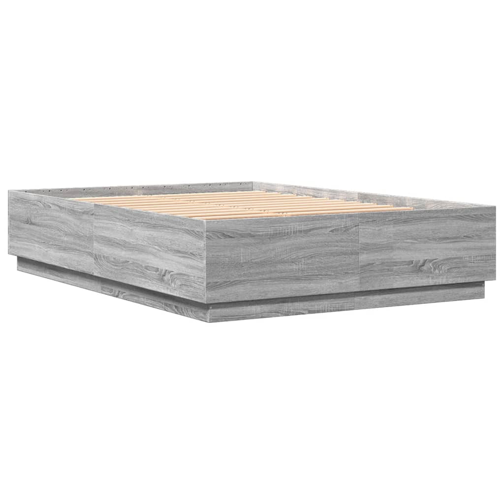 Bed Frame with LED without Mattress Grey Sonoma 120x200 cm