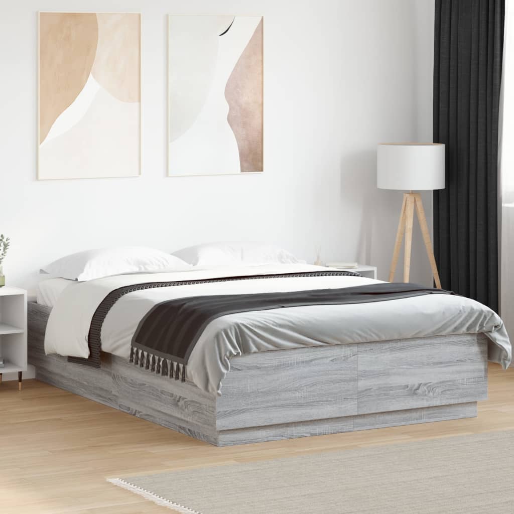 Bed Frame with LED without Mattress Grey Sonoma 120x200 cm