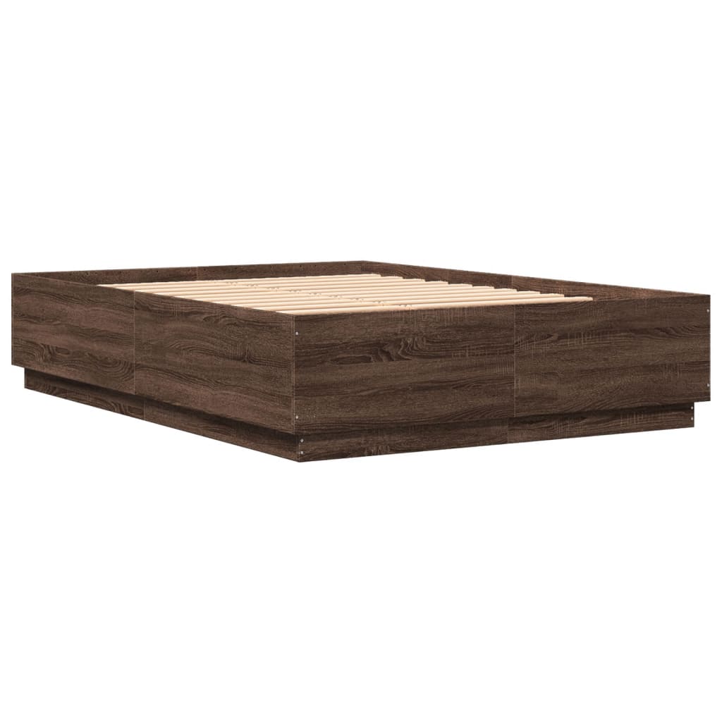 Bed Frame with LED without Mattress Brown Oak 120x200 cm