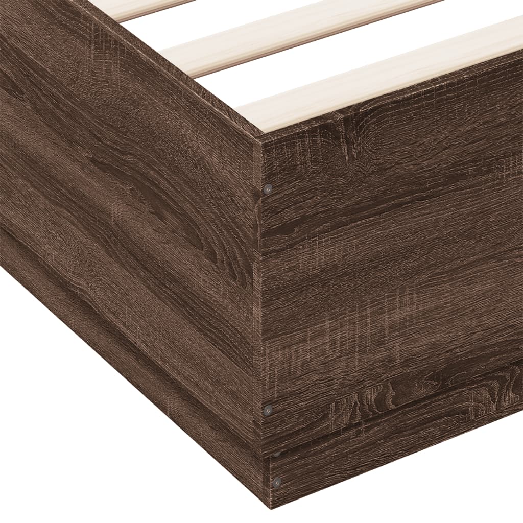 Bed Frame with LED without Mattress Brown Oak 120x200 cm