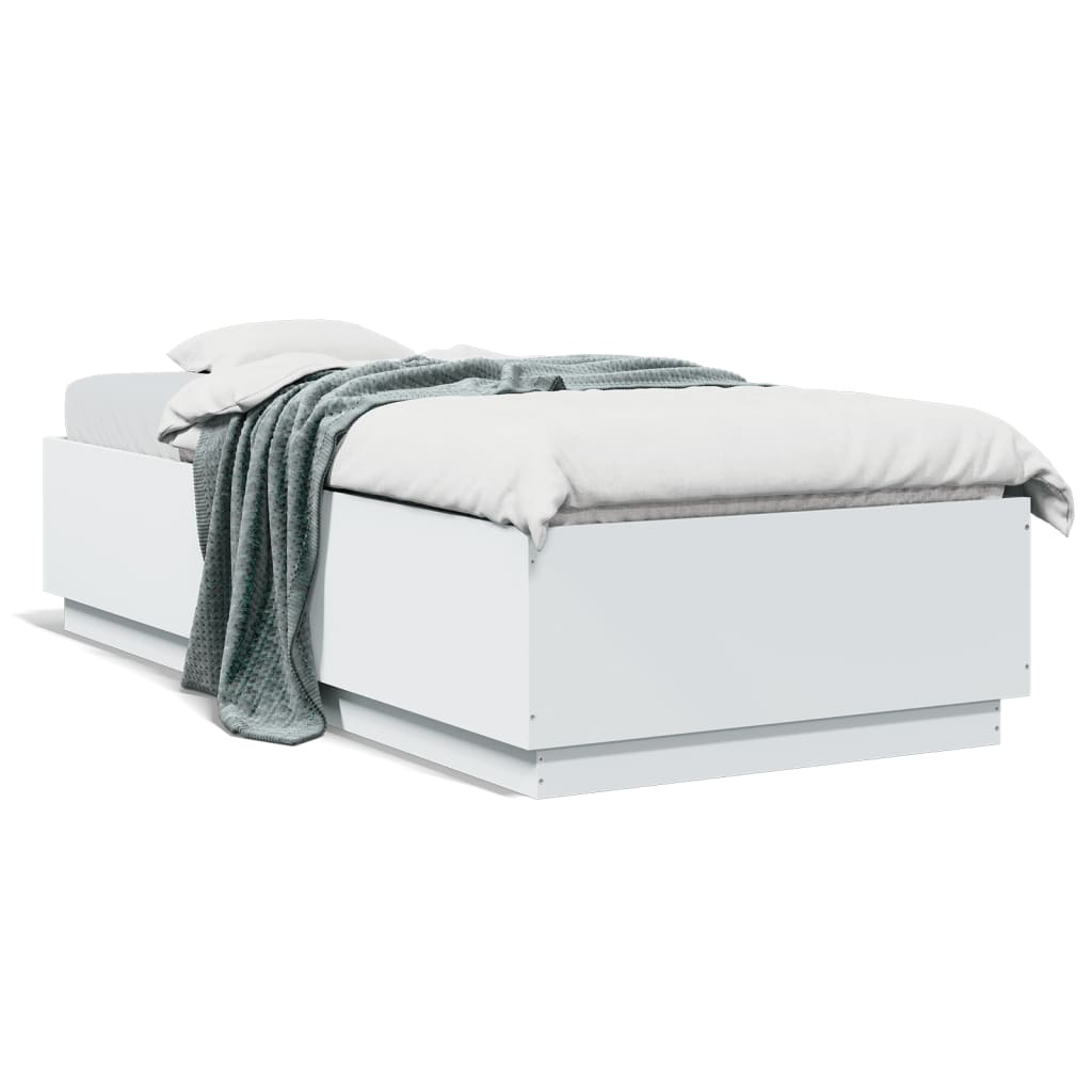 Bed Frame with LED without Mattress White 100x200 cm