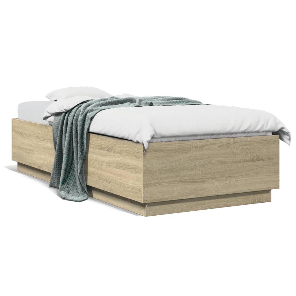 Bed Frame with LED without Mattress Sonoma Oak 100x200 cm