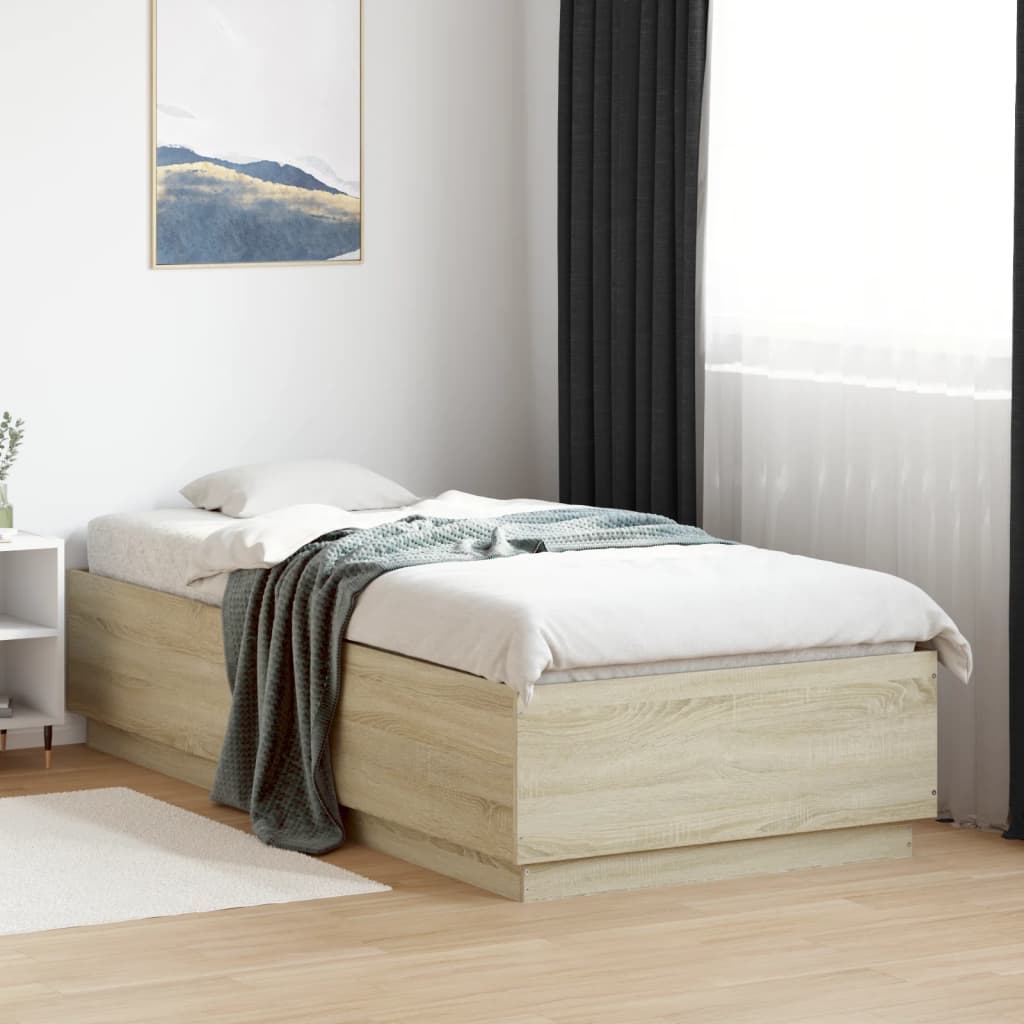 Bed Frame with LED without Mattress Sonoma Oak 100x200 cm