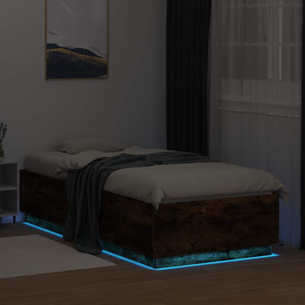 Bed Frame with LED without Mattress Smoked Oak 100x200 cm