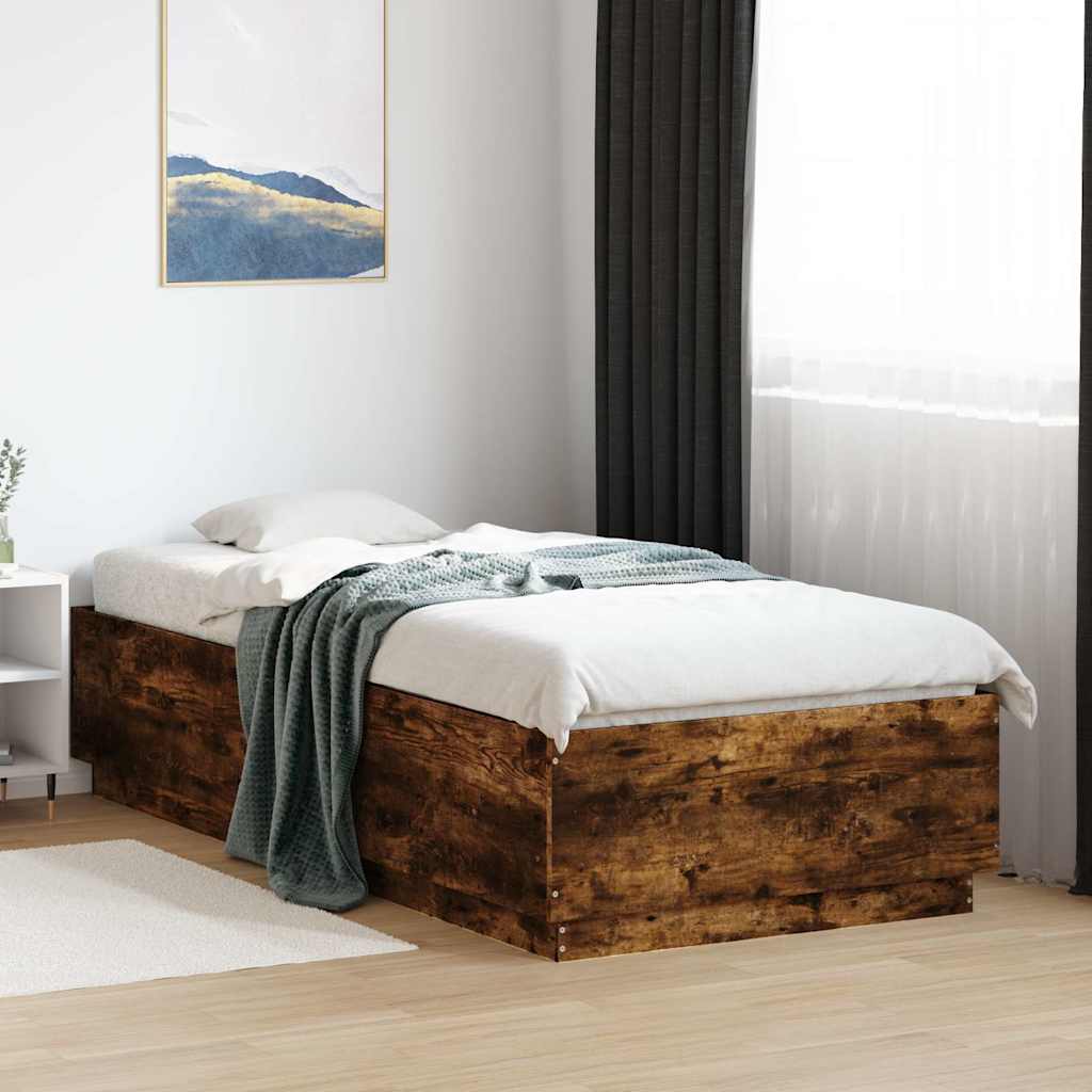 Bed Frame with LED without Mattress Smoked Oak 100x200 cm