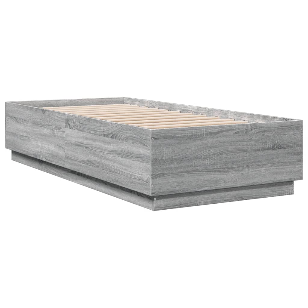 Bed Frame with LED without Mattress Grey Sonoma 100x200 cm