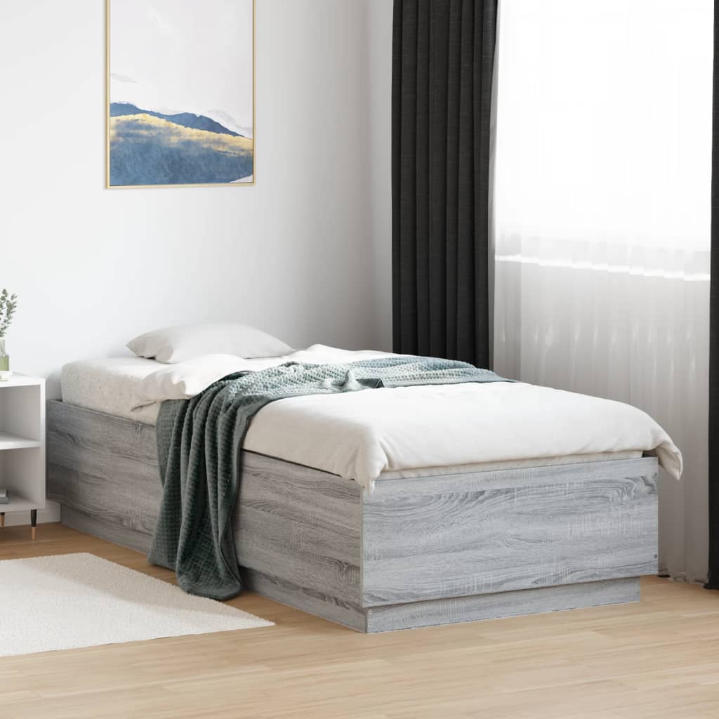 Bed Frame with LED without Mattress Grey Sonoma 100x200 cm
