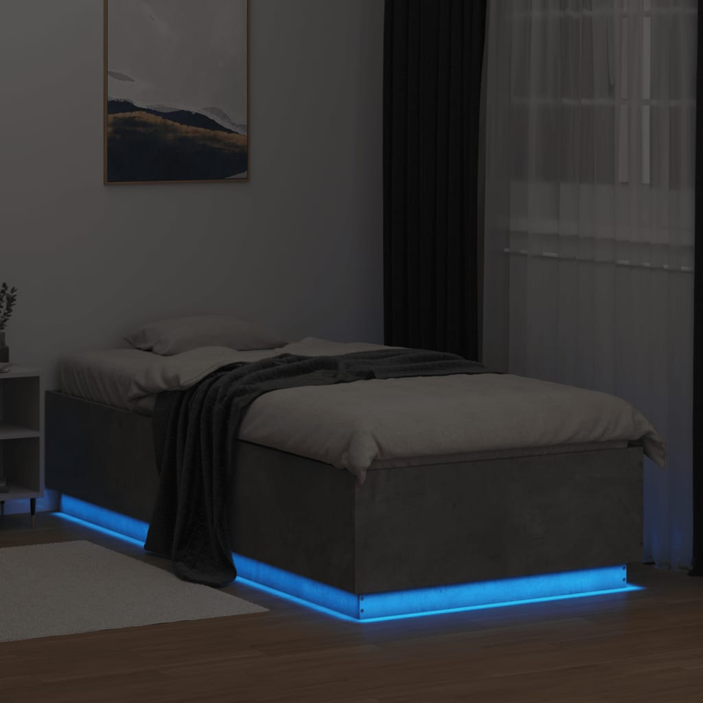 Bed Frame with LED without Mattress Concrete Grey 90x200 cm