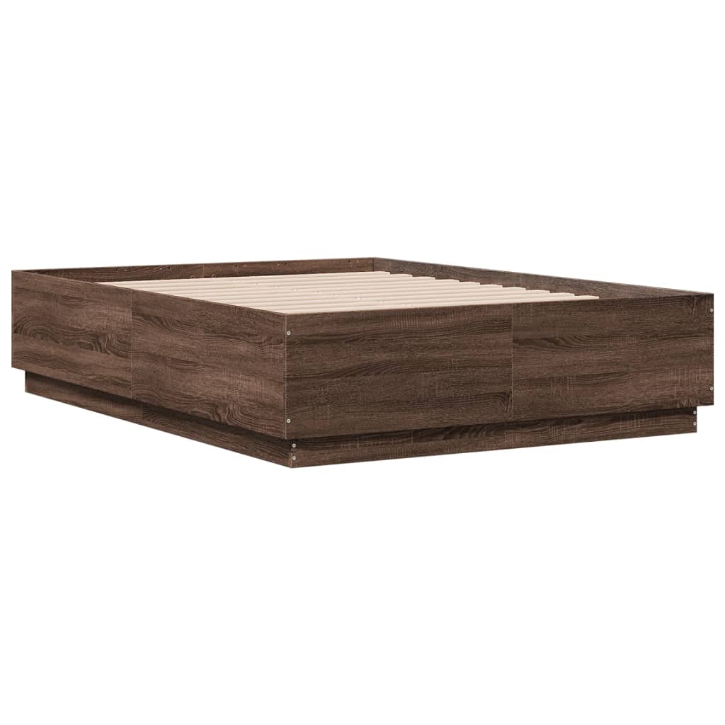 vidaXL Bed Frame with LED without Mattress Brown Oak 140x190 cm