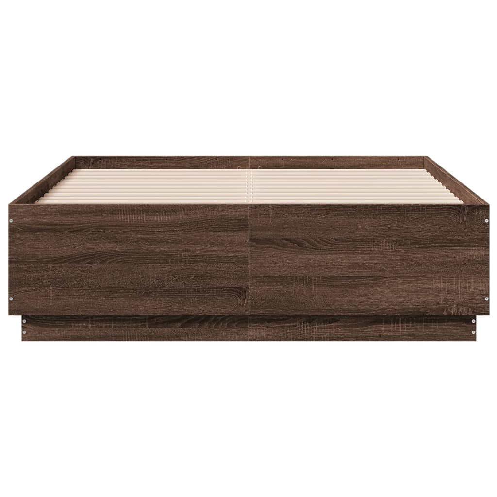 vidaXL Bed Frame with LED without Mattress Brown Oak 140x190 cm