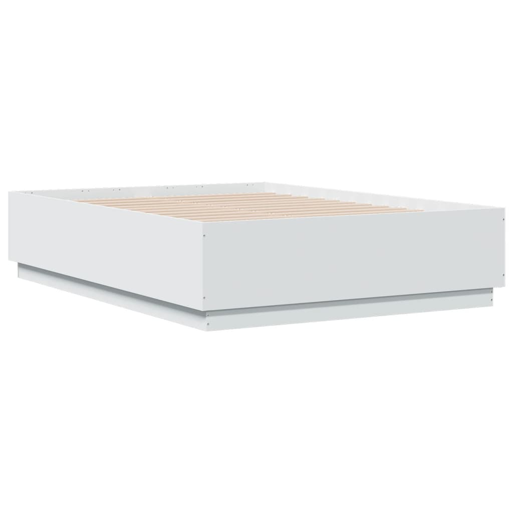 Bed Frame with LED without Mattress White 135x190 cm Double