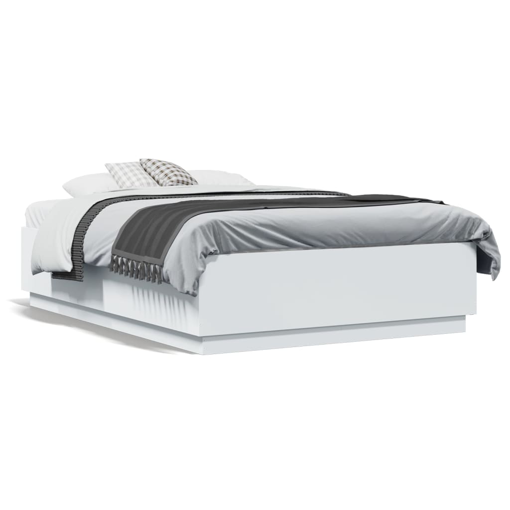 Bed Frame with LED without Mattress White 135x190 cm Double