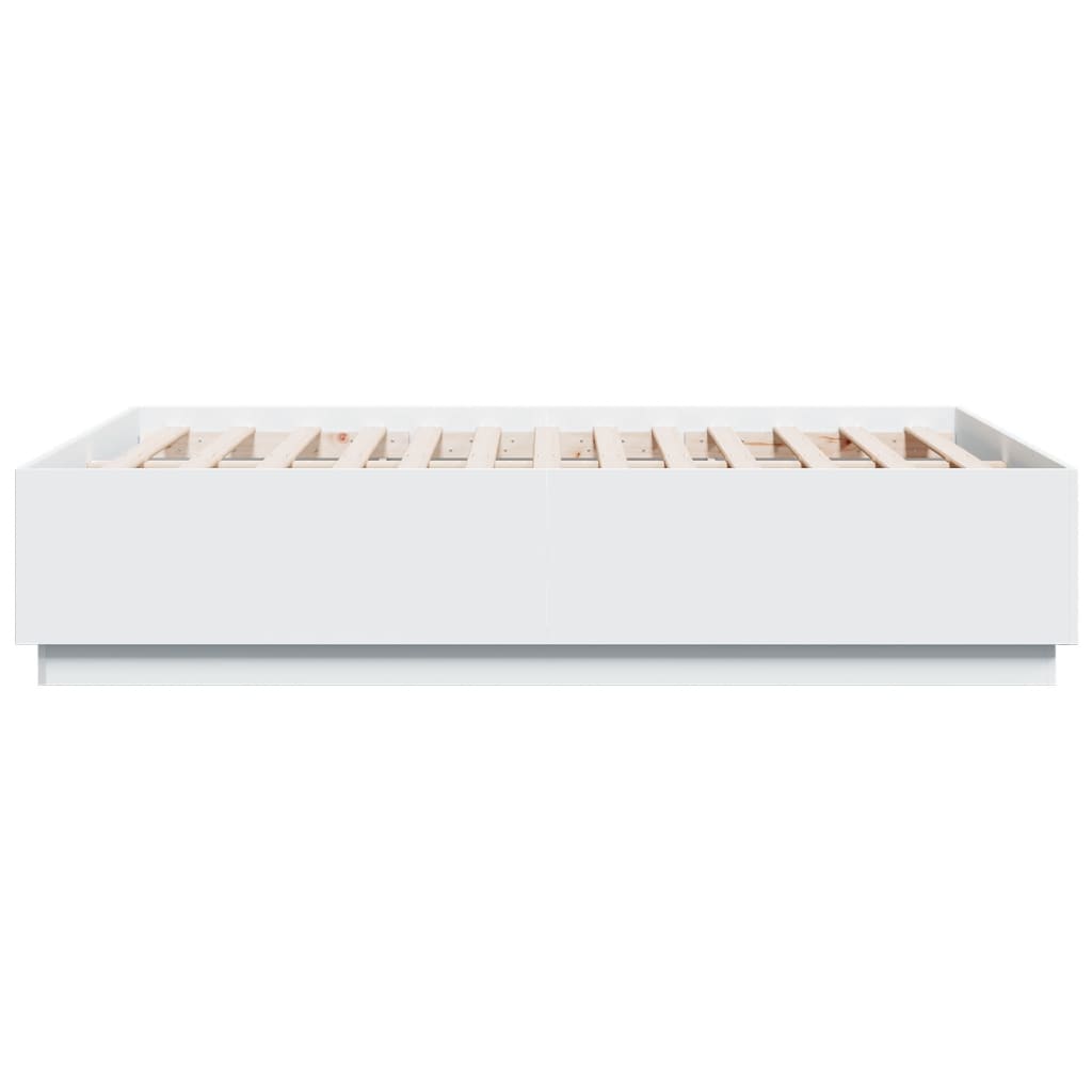 Bed Frame with LED without Mattress White 135x190 cm Double