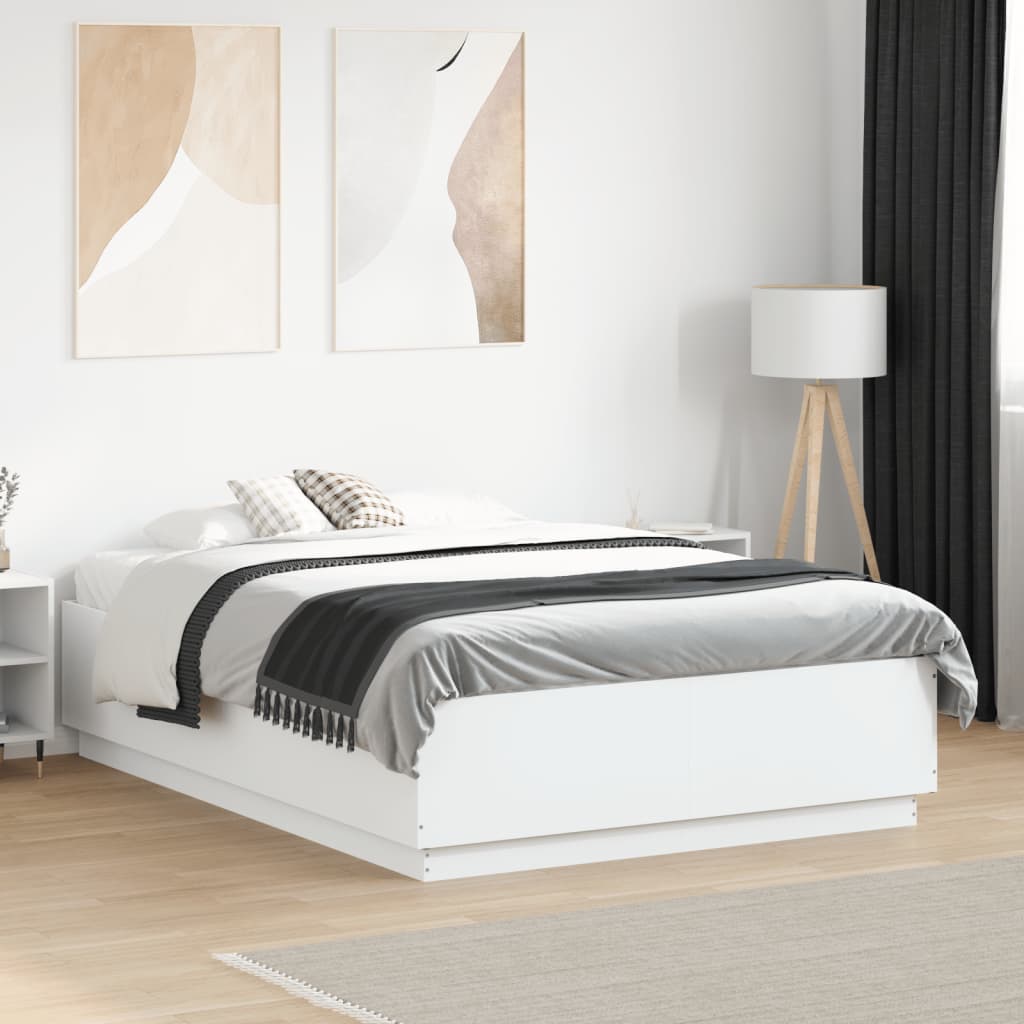 Bed Frame with LED without Mattress White 135x190 cm Double