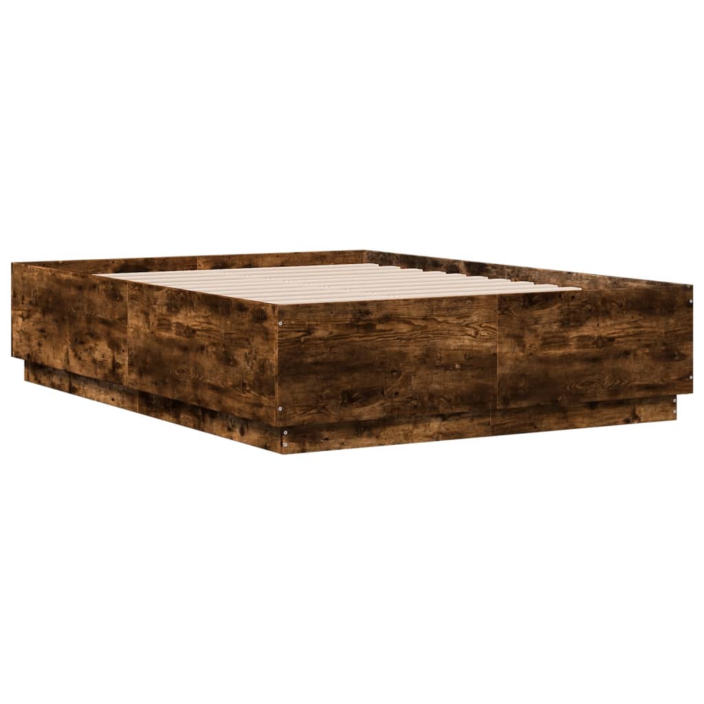 Bed Frame with LED without Mattress Smoked Oak 135x190 cm Double