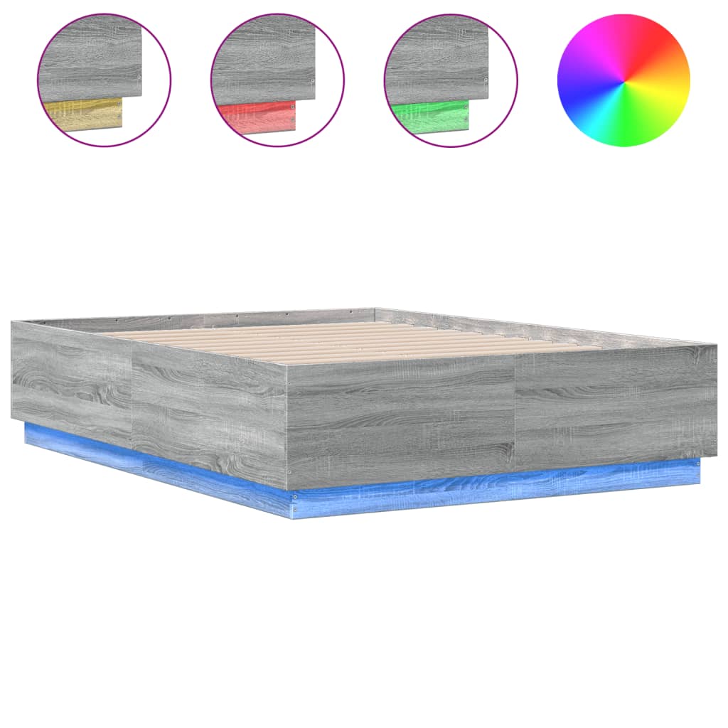 Bed Frame with LED without Mattress Grey Sonoma 135x190 cm Double