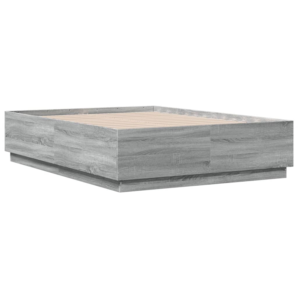Bed Frame with LED without Mattress Grey Sonoma 135x190 cm Double