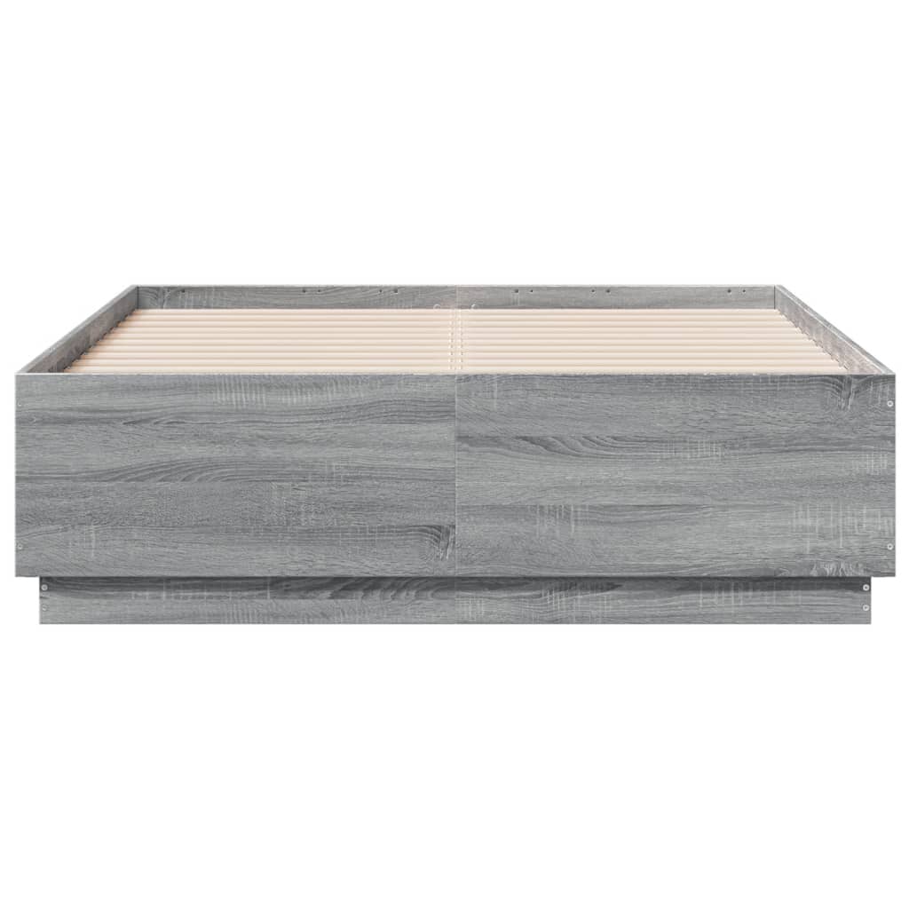 Bed Frame with LED without Mattress Grey Sonoma 135x190 cm Double