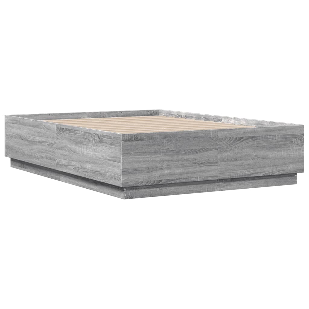 Bed Frame with LED without Mattress Grey Sonoma 135x190 cm Double