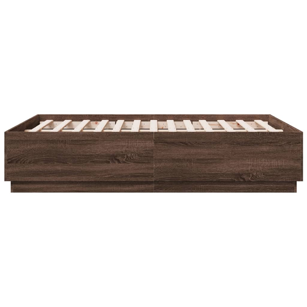 Bed Frame with LED without Mattress Brown Oak 135x190 cm Double