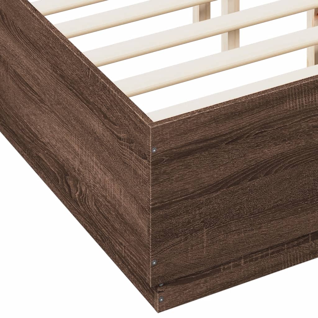 Bed Frame with LED without Mattress Brown Oak 135x190 cm Double