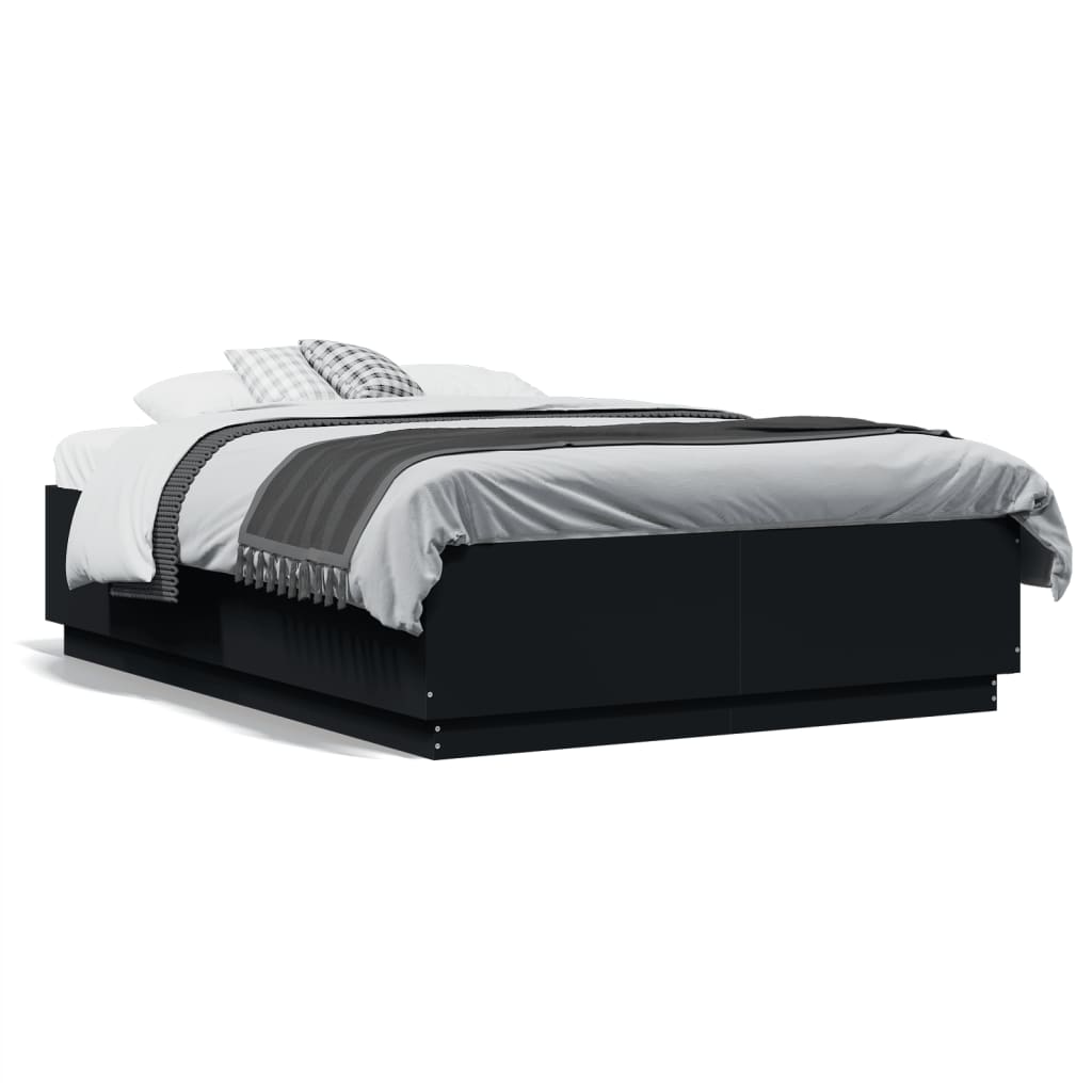 Bed Frame with LED without Mattress Black 120x190 cm Small Double