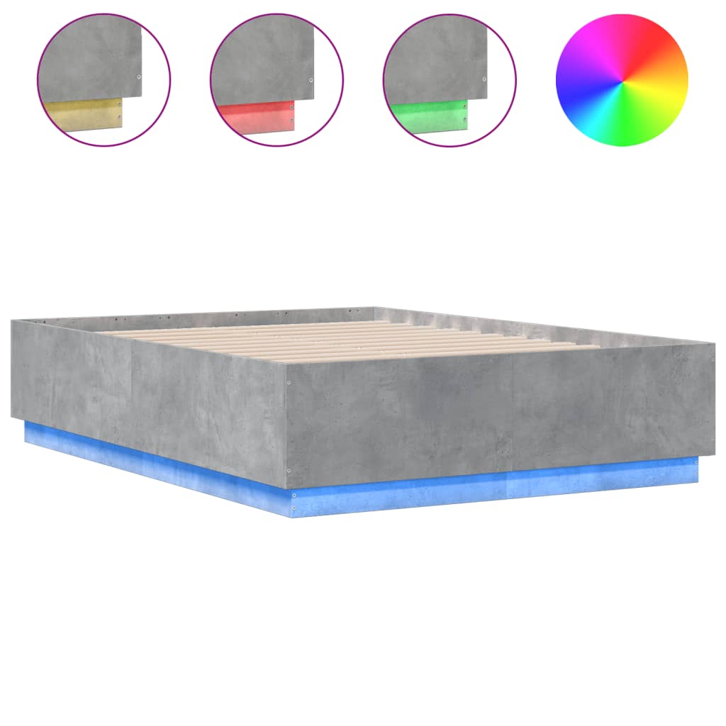 vidaXL Bed Frame with LED without Mattress Concrete Grey 120x190 cm Small Double