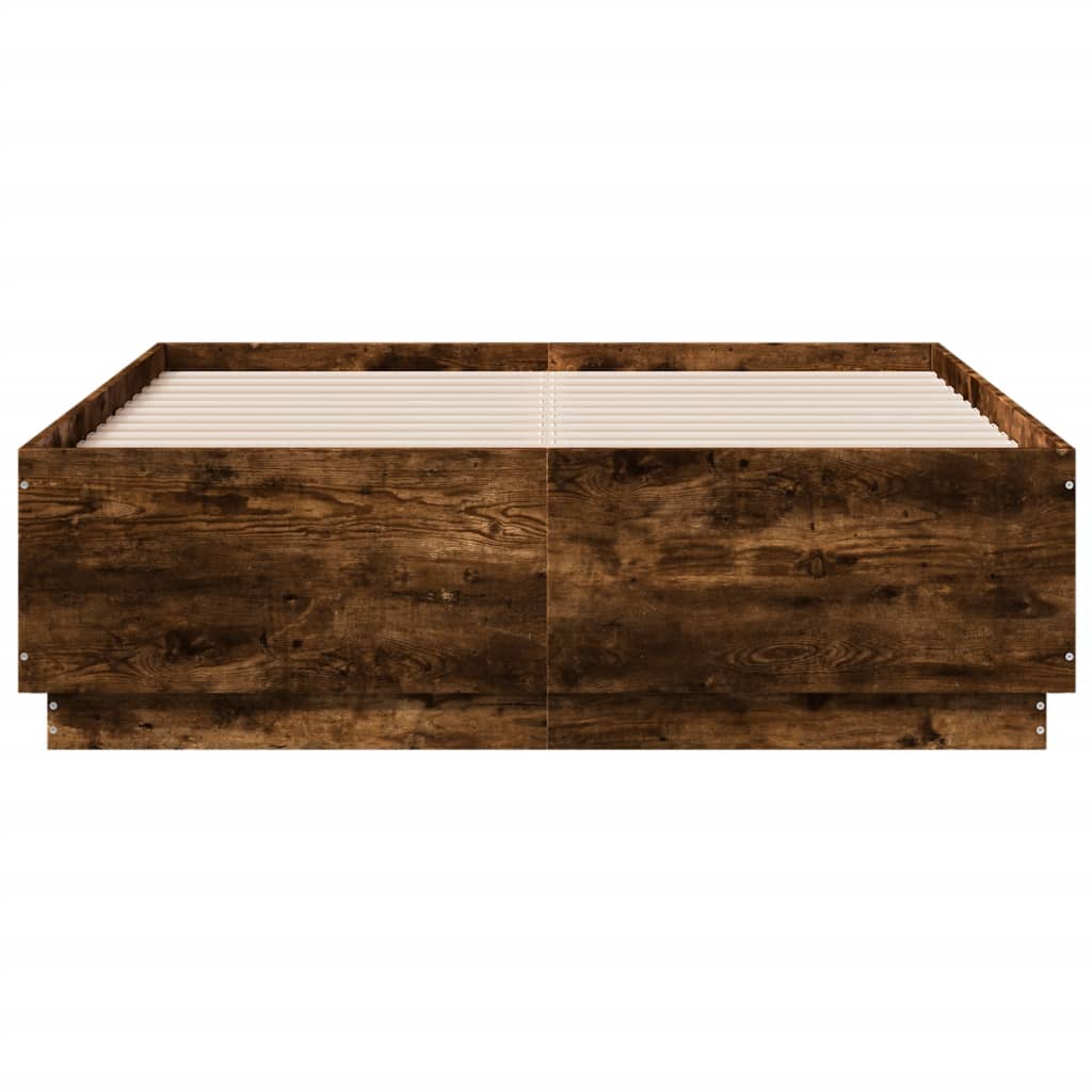 Bed Frame with LED without Mattress Smoked Oak 120x190 cm Small Double