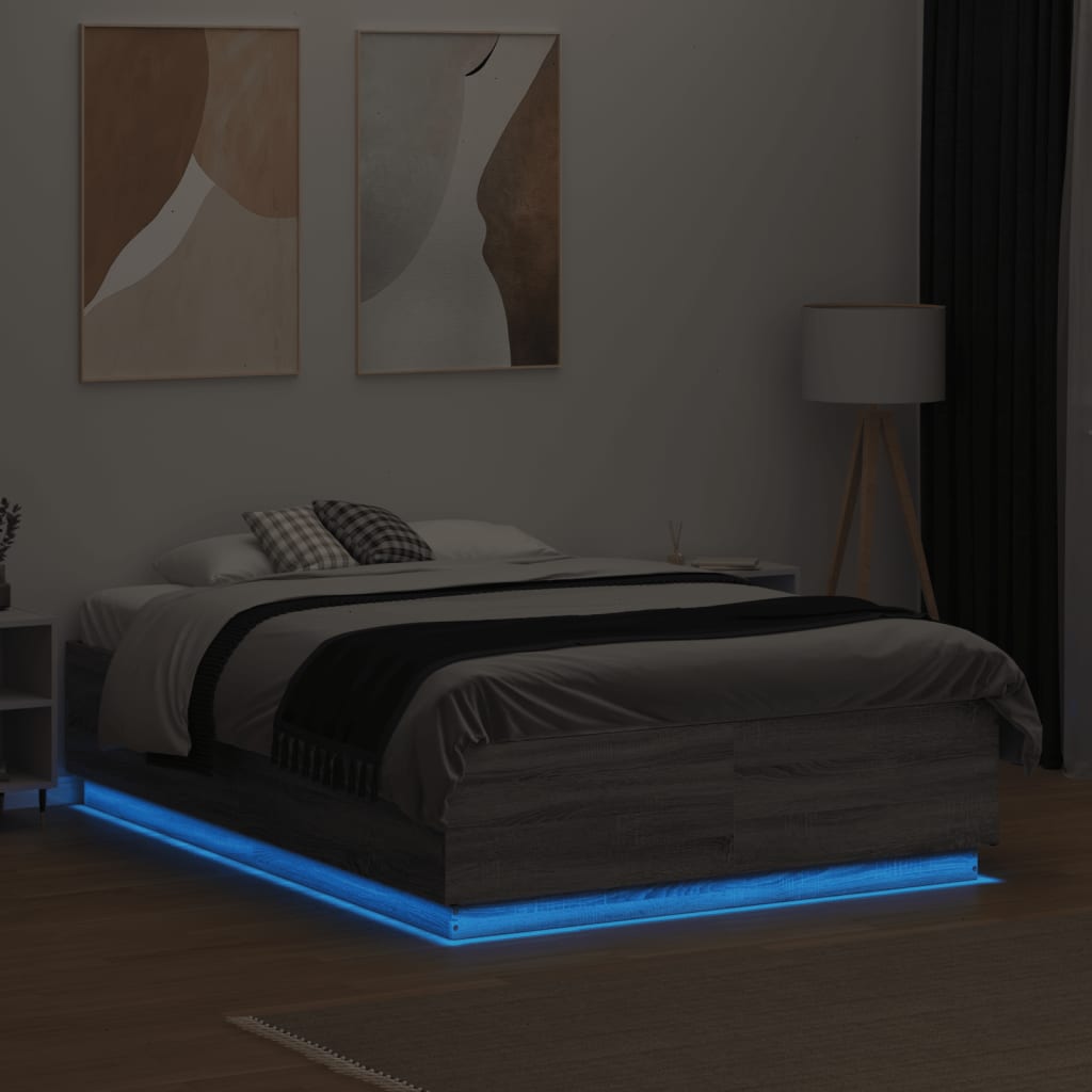 Bed Frame with LED without Mattress Grey Sonoma 120x190 cm Small Double