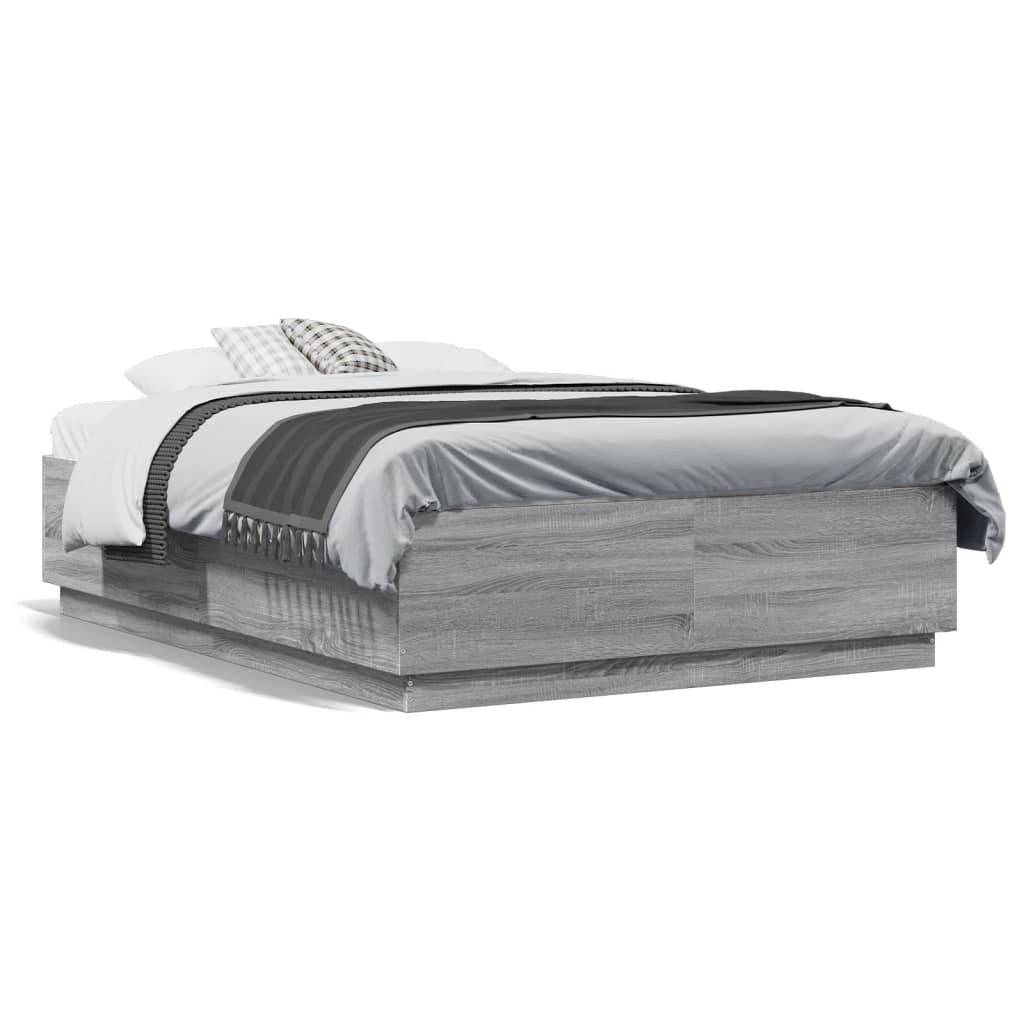 Bed Frame with LED without Mattress Grey Sonoma 120x190 cm Small Double