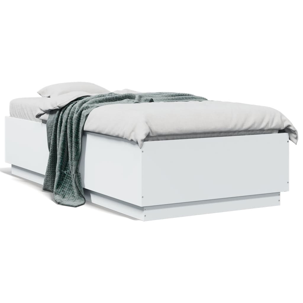 Bed Frame with LED without Mattress White 90x190 cm Single